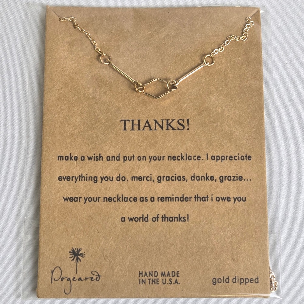 Dogeared Thanks! Necklace, Gold Dipped,‎ Handmade in the USA, New
